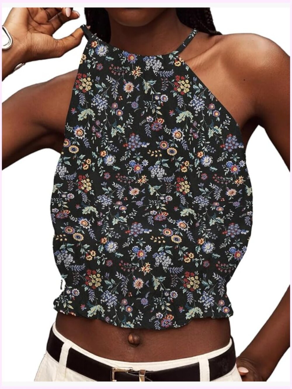Crop Linen Halter Top High Neck Sleeveless Summer Tank